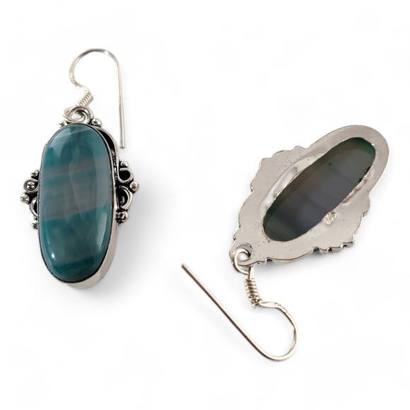 Sterling Silver Teardrop Earrings with Striated Blue Gemstone - Picture 10 of 16